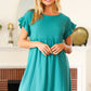 Summer Days Teal Waffle Knit Ruffle Sleeve Babydoll Dress