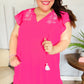 Bright Thoughts Hot Pink Embroidered Notched Neck Tassel Dress