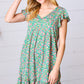 Emerald Green Floral Babydoll Midi Dress