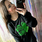 S-XXL Black Sequin Shamrock Corded Crew