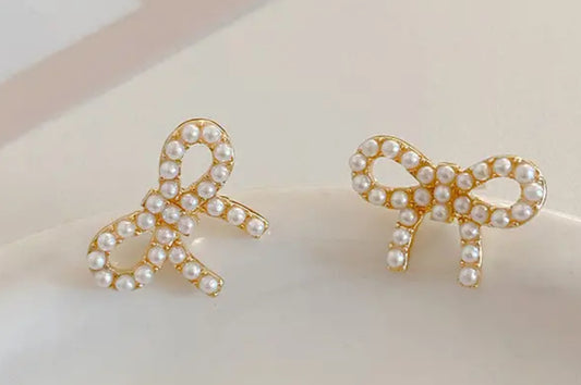 Pearl Bow Stud Earrings