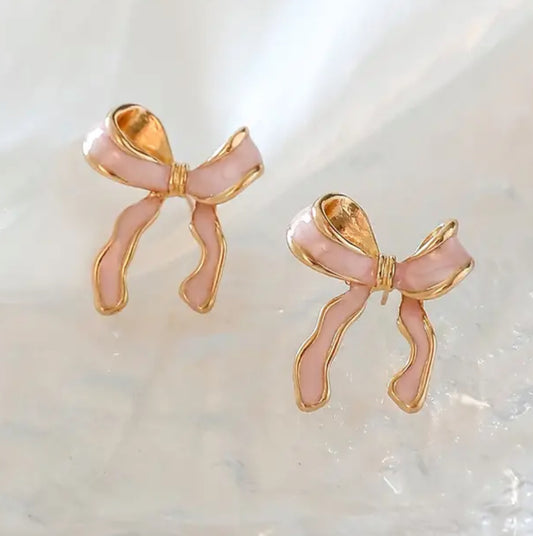 Pink Bow Stud Earrings