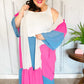 Feel Your Best Taupe & Fuchsia Color Block Ruffle Hem Kimono