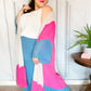 Feel Your Best Taupe & Fuchsia Color Block Ruffle Hem Kimono