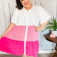 Tell Me More Pink Color Block Collared Button Down Dress