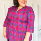 Back To Basics Fuchsia Plaid Notched Neck Babydoll Top