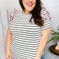 Get To It Ivory & Pink Merrow Stitch Ruffle Sleeve Stripe Top