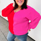 Red Fuchsia Half & Half V Neck Sweater