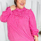 Lost In Love Fuchsia Gingham Shirred Mock Neck Top