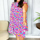 Feeling Femme' Fuchsia & Mint Abstract Print Frill Mock Neck Dress