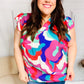 Find Yourself Fuchsia Geo Abstract V Neck Flutter Sleeve Top