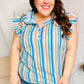 Happy Thoughts Sky Blue Striped Frill Button Down Top