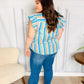 Happy Thoughts Sky Blue Striped Frill Button Down Top