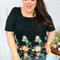 Glamorous Black Floral Embroidery & Lace Smocked Top