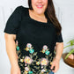 Glamorous Black Floral Embroidery & Lace Smocked Top