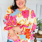 Let's Meet Later Fuchsia & Blue Floral Frill Neck Top