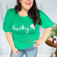 Lucky Lady Shamrock Green Sequin Puff Sleeve Knit Top