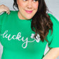 Lucky Lady Shamrock Green Sequin Puff Sleeve Knit Top