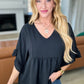 Airflow Peplum Ruffle Sleeve Top in Black