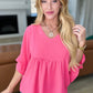 Airflow Peplum Ruffle Sleeve Top in Hot Pink