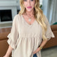 Airflow Peplum Ruffle Sleeve Top in Taupe