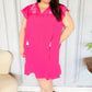 Bright Thoughts Hot Pink Embroidered Notched Neck Tassel Dress