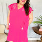 Bright Thoughts Hot Pink Embroidered Notched Neck Tassel Dress