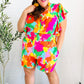 Under The Sun Abstract Floral Smocked Waist V Neck Flutter Sleeve Romper