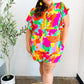 Under The Sun Abstract Floral Smocked Waist V Neck Flutter Sleeve Romper