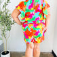 Under The Sun Abstract Floral Smocked Waist V Neck Flutter Sleeve Romper