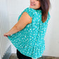 Teal Floral Yoke Flutter Sleeve Keyhole Back Top