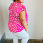 Hot Pink Floral Mock Neck Double Flutter Sleeve Top