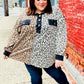 Fun Days Ahead Camel Leopard Color Block Button Down Pullover