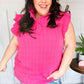 Glamorous In Hot Pink Textured Ruffle Mock Neck Top