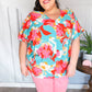 Weekend Ready Aqua & Coral Floral V Neck Woven Top