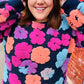 Feeling Joyful Navy & Fuchsia Embroidered Sherpa Flower Pullover