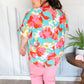 Weekend Ready Aqua & Coral Floral V Neck Woven Top