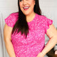 Look Of Love Fuchsia Floral Yoke Ruffle Short Sleeve Top