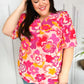 All That You Need Pink Floral Puff Sleeve V Neck Top