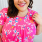 Pink Floral Print Ruffle Short Sleeve Yoke Top