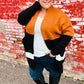 Layer Me Up Rust & Black Color Block Knit Open Cardigan
