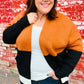 Layer Me Up Rust & Black Color Block Knit Open Cardigan