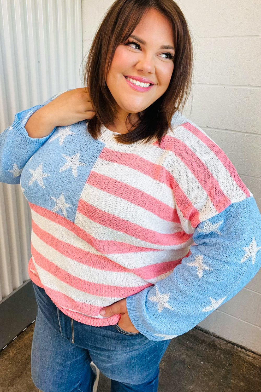 Stars & Stripes Patriotic Hi Lo Oversized Sweater