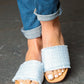 Blue Bellezza Linen Fray Wide Stap Slide Sandal