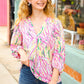 Life's A Party Fuchsia & Yellow Abstract Print V Neck Top