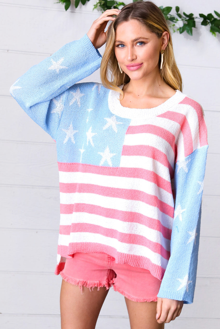 Stars & Stripes Patriotic Hi Lo Oversized Sweater
