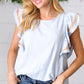 Chambray Embroidered Flutter Sleeve Top