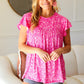 Look Of Love Fuchsia Floral Yoke Ruffle Short Sleeve Top