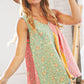 Sage Color Block Floral V Neck Swing Tank Top