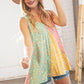 Sage Color Block Floral V Neck Swing Tank Top